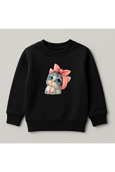 SVART WEAR Swea pentru copii 100% bumbac cu imprimeu Cat, cu gât tip crewneck...