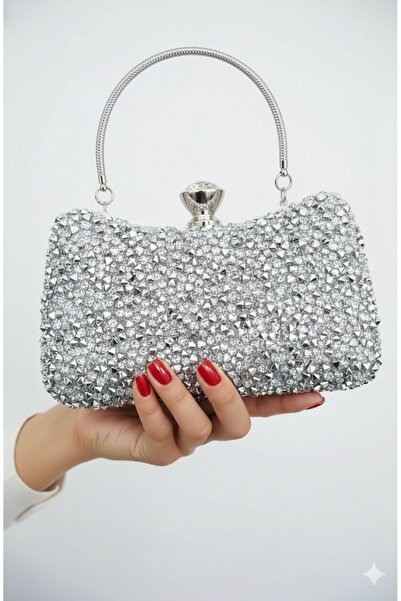 çantamgelsin Women's Silver Crystal Big Stone Evening Dress Bag Special Occasion Bag