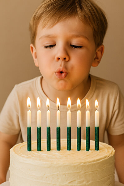 Partifabrik Simli Koyu Yeşil Beyaz Doğumgünü Mum 12 adet