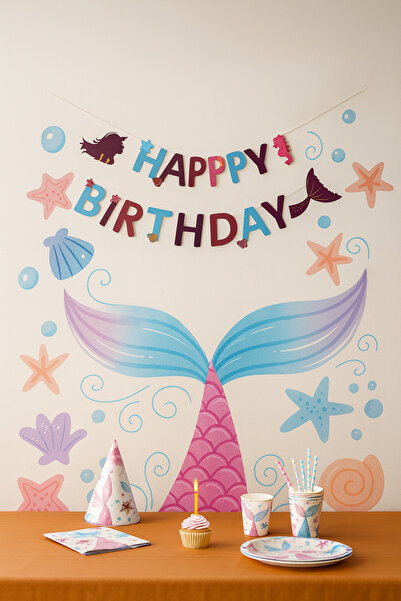 Partifabrik Μεγάλη επιγραφή για την ημέρα της γενεθλίων με θέμα τη γοργόνα, λιλά, μωβ και ροζ