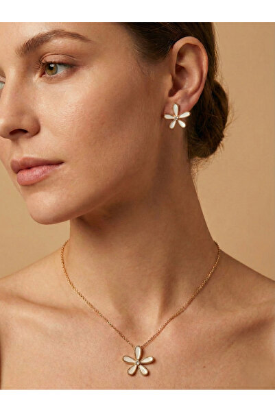 Candy Nuveria Shadow Flower Enamel Stone Necklace Earring Set