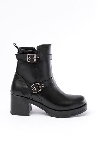 Zerenyus Zri̇n-3027 Premium Black Heeled Zippered Daily Women's Boots