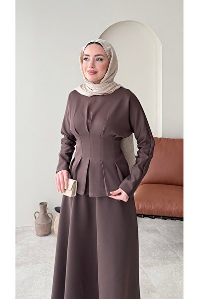 Miraydın Butik Waist-tied scuba skirt set - brown