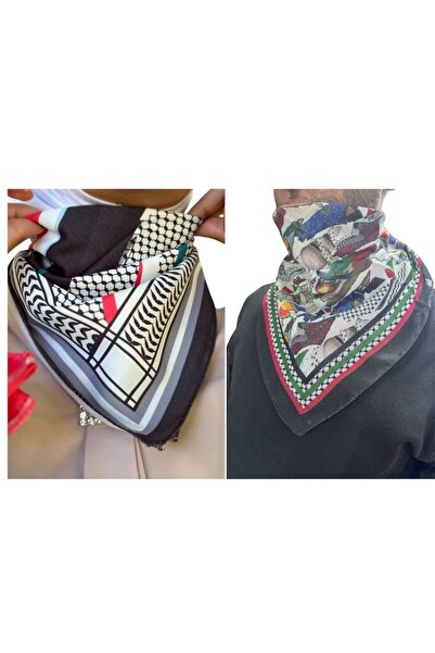 ALDAIYR 2 قطعة وشاح بتصميم فلسطيني 50×50 مناسب للجنسين للاستخدام اليومي، شال ...