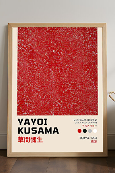 Duvarda Poster înrămat din lemn natural Yayoi Kusama, pictură decorativă de p...