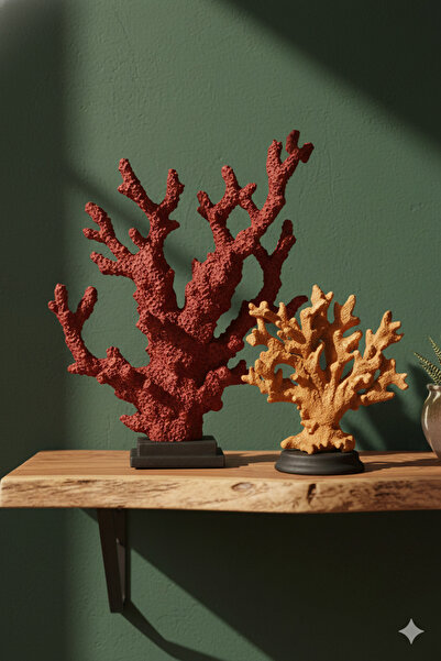 Dekoromi Dekoratif Mercan Seti 2 Adet Biblo (35x30cm ve 20x18cm) Ev Salon Raf...