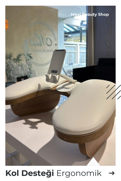 Mavi Beauty Shop Ergonomik U Manikür Sehpası Telefon Tutamaçlı
