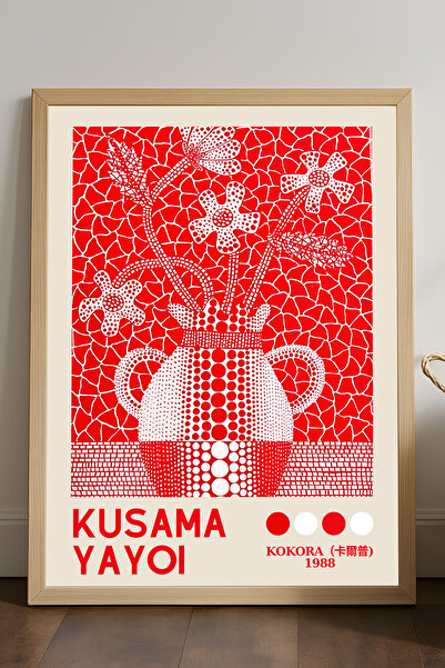 Duvarda Poster înrămat din lemn natural Yayoi Kusama, pictură decorativă de p...