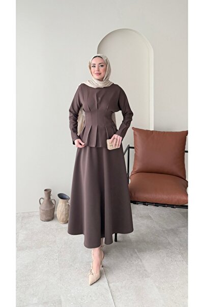 Miraydın Butik Waist-tied scuba skirt set - brown