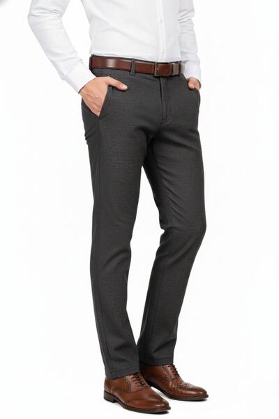 KAMER Men's Regular Fit Classic Unpleated Canvas Trousers P1168 Bgl-St04796