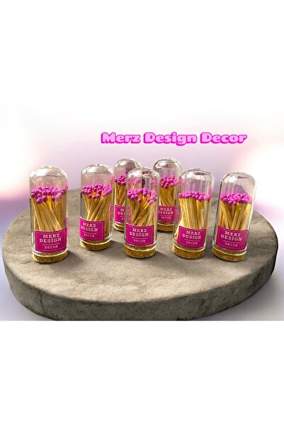 Merz Design Decor Mantar Kapaklı Cam Fanusta Çakmak Kağıtlı Özel Pembe Seri Kibrit