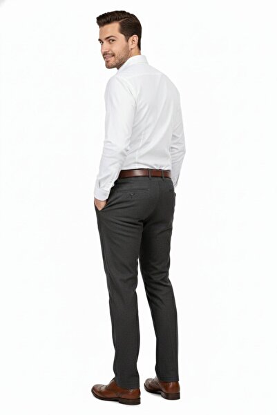 KAMER Men's Regular Fit Classic Unpleated Canvas Trousers P1168 Bgl-St04796