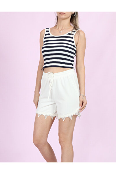 Reserved Top, Alb/Bleumarin