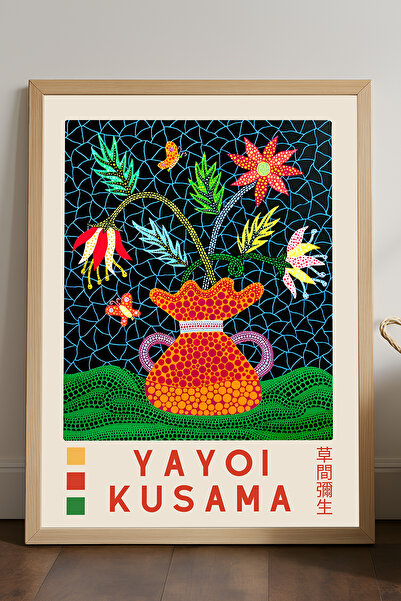 Duvarda Poster înrămat din lemn natural Yayoi Kusama, pictură decorativă de p...