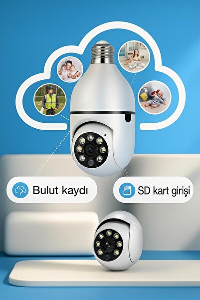 LİFİİ Wİ-Fİ ÖZELLİKLİ 360 DERECE HAREKETE DUYARLI GECE GÖRÜŞLÜ AMPUL GÜVENLİK KAMERASI