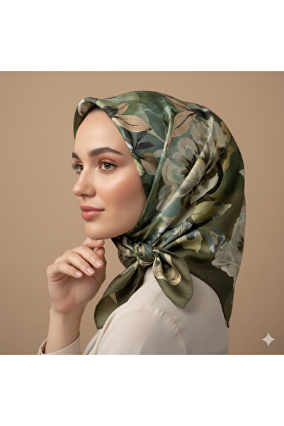 Levidor %100 Sura İpek Eşarp – Haki Yeşili (Pure Silk, 90x90, Kaymaz Yapı)