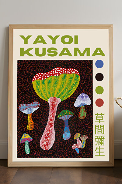 Duvarda Poster înrămat din lemn natural Yayoi Kusama, pictură decorativă de p...
