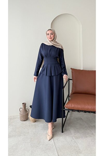 Miraydın Butik Scuba Suit with Tie-Waist Skirt – Navy Blue