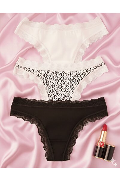 Oprah Kadın 3 Lü Paket Dantel Şeritli Pamuklu Külot