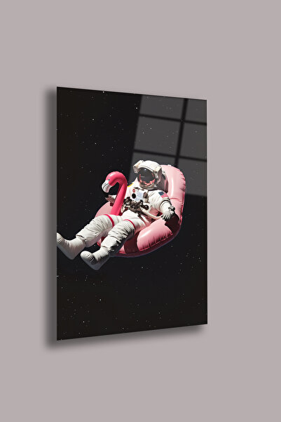 gxe.art Pictură din sticlă de 4 mm cu astronaut pe scaun roz – Design distrac...