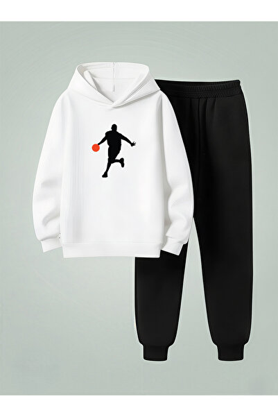 LORVEX Children's Hooded Set Sweatshirt - Tracksuit Set Dribbling Ba Printed Threaded Raised