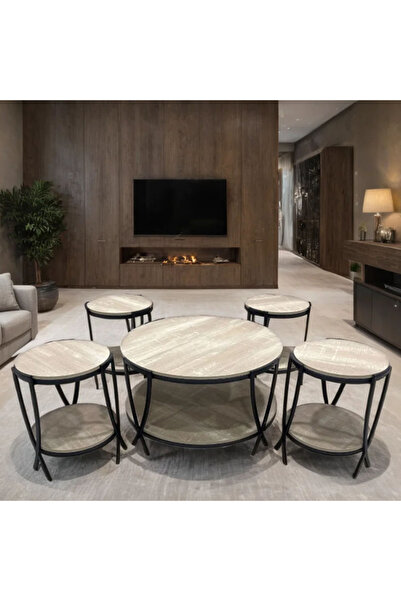 Tasamem Dafia 5-piece round wooden sofa table set