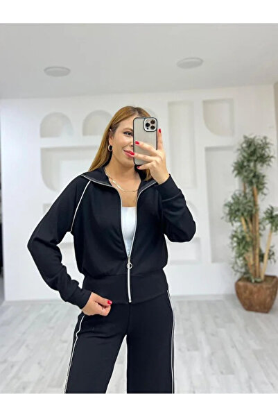 CyRo Women's Zippered Relaxed Fit Piped Tracksuit Set