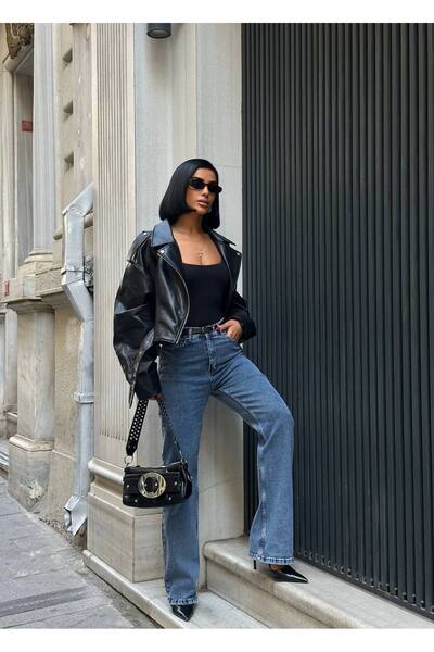 Diviny Γυναικείο παντελόνι με ψηλόμεσο μπλε χρώμα Snow Wash Regular Palazzo Jean