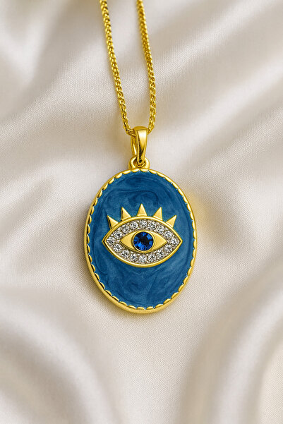 A-STİL TAKI Women's Gift Box Zircon Stone Enamel Evil Eye Steel Necklace