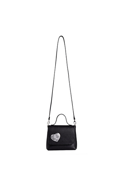 LAURA OLARU MINI LOVE Black Bag With Silver Heart