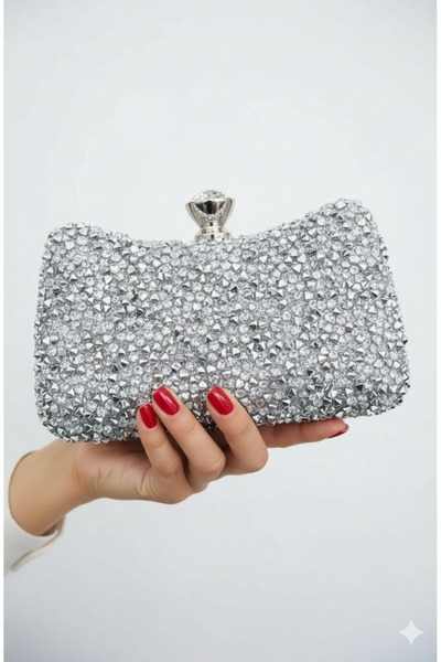 çantamgelsin Women's Silver Crystal Big Stone Evening Dress Bag Special Occasion Bag