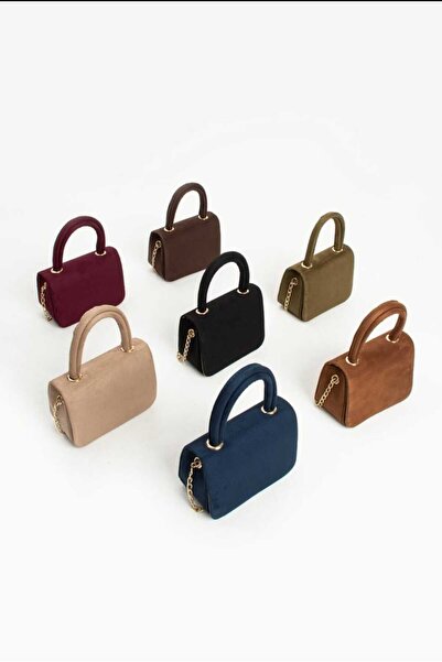 ÖZÜM TAKI Women's Suede Chain Strap Handbag and Shoulder Bag Brown