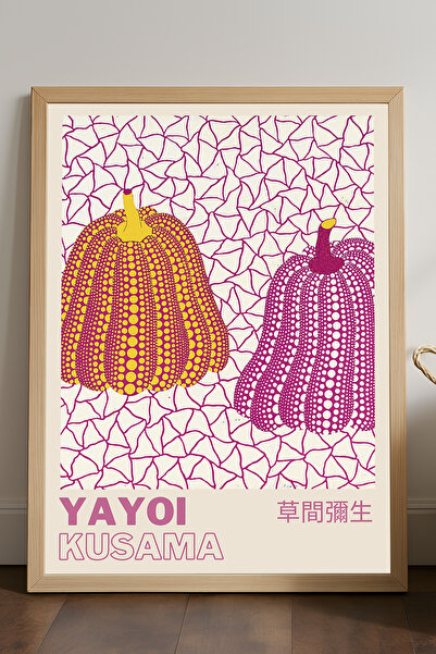 Duvarda Poster înrămat din lemn natural Yayoi Kusama, pictură decorativă de p...