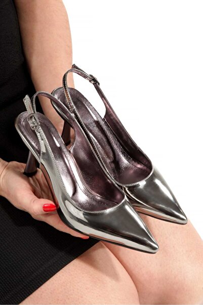 Store Metalik Renk İnce Topuklu Sivri Burun Slingback Kadın Abiye Ayakkabı