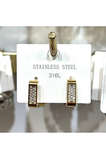 stainles steel Stainless Steel Zircon Stone Square Shape Steel Earrings