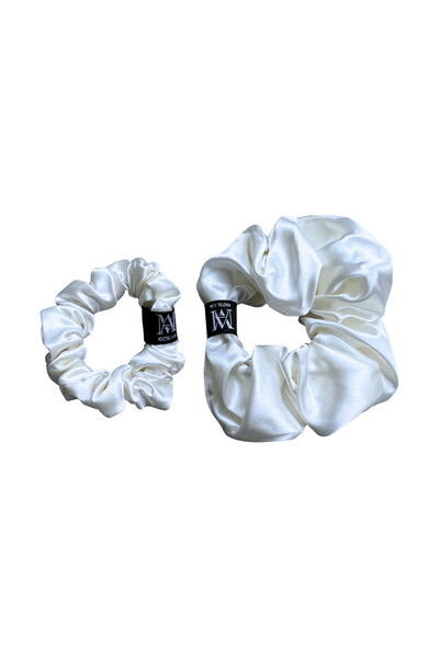 MATASIA Set of 2 Mulberry Silk Hair Elastics 22 Momme – Ivory, M + L | MATASIA®