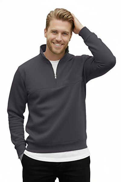 DeepSEA Men's Smoked Relax Fit Fleece Inside 100% Cotton Half Zipper D Mock Neck Sweatshirt 2600760
