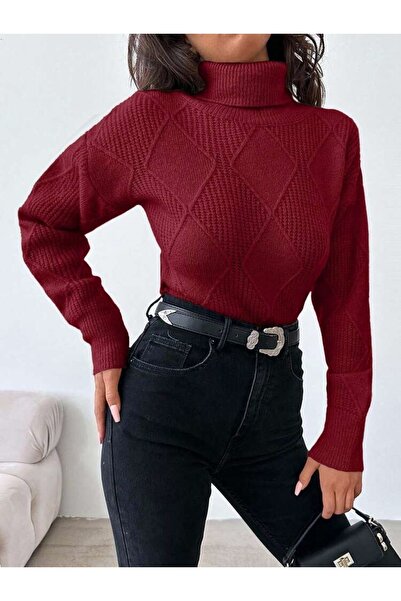 POİNE Women's Thessaloniki Baklava Patterned Women's Premium High Neck Sweater