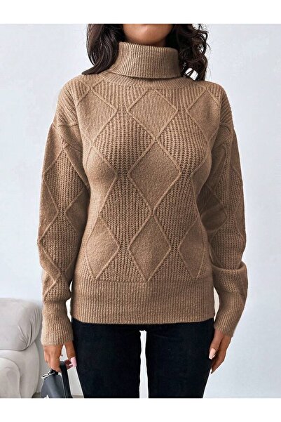 POİNE Women's Thessaloniki Baklava Patterned Women's Premium High Neck Sweater