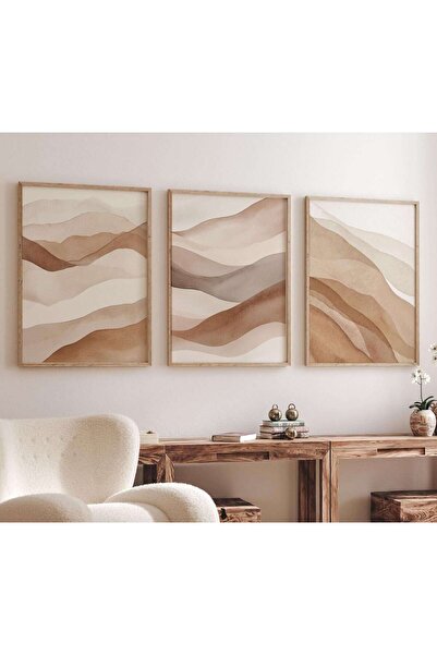 NinaStore Toprak Tonlarında Suluboya Manzara Baskı Seti: Minimalist Bohem Duv...