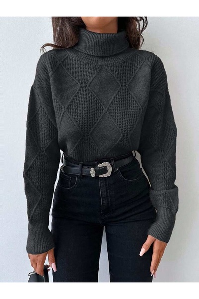 POİNE Women's Thessaloniki Baklava Patterned Women's Premium High Neck Sweater