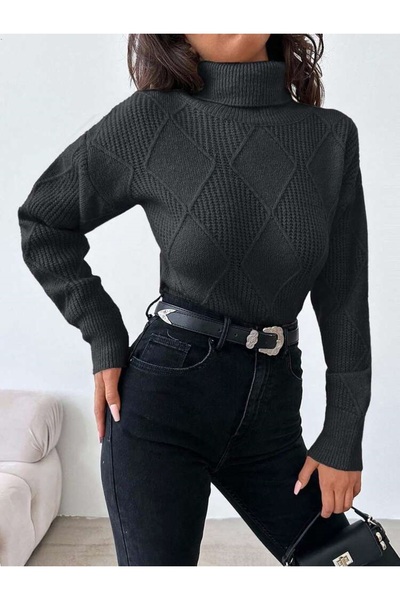 POİNE Women's Thessaloniki Baklava Patterned Women's Premium High Neck Sweater