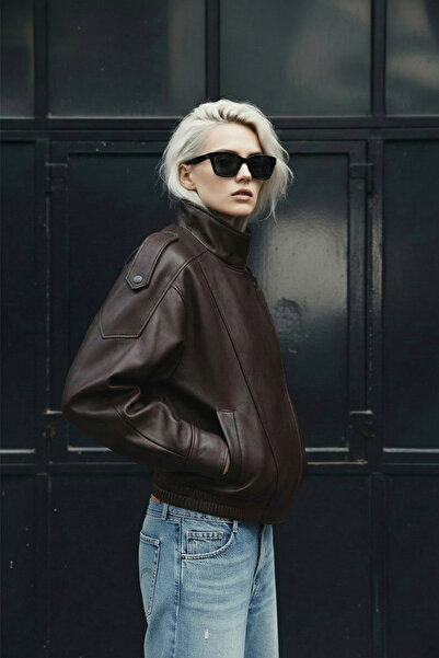 Delpino Oversize Γυναικείο Δερμάτινο Μπουφάν