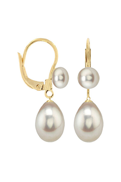 Kaskadda Cercei Perle Mari Albe Naturale, Formă Lacrimă, Aur Galben 14K – Model Princess | KASKADDA®