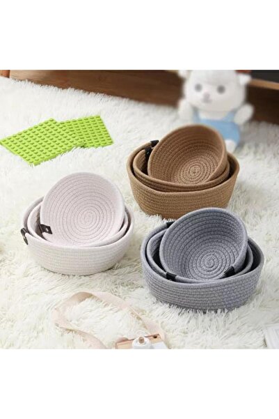 Generic مجموعة من 3 سلال تخزين منسوجة من القطن - عصرية، بثلاثة أحجام وألوان