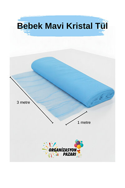 Organizasyon Pazarı Bebek Mavi Tül Kumaş 1 Metre x 3 Metre Dekoratif Tül Fon ...