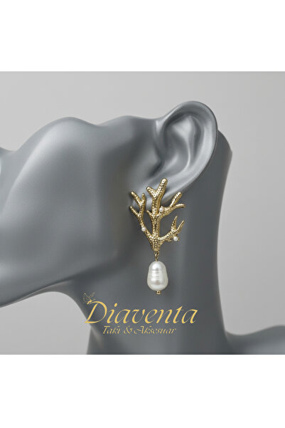 DİAVENTA TAKI VE AKSESUAR 316L Steel Non-Tarnish Pearl Coral Branch Design Mo...