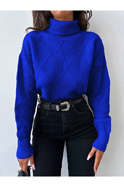 POİNE Women's Thessaloniki Baklava Patterned Women's Premium High Neck Sweater