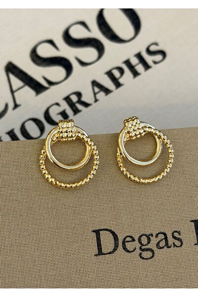 MioArt Trend Kadın Lüks Gold Renk Iç Içe Daire Küpe