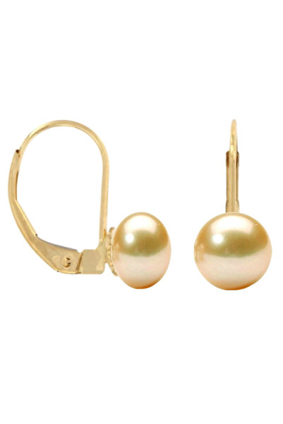 Kaskadda Cercei Perle Crem Naturale 7–8 mm, Aur Galben 14K, Formă Buton, Tortiță Închisă | KASKADDA®